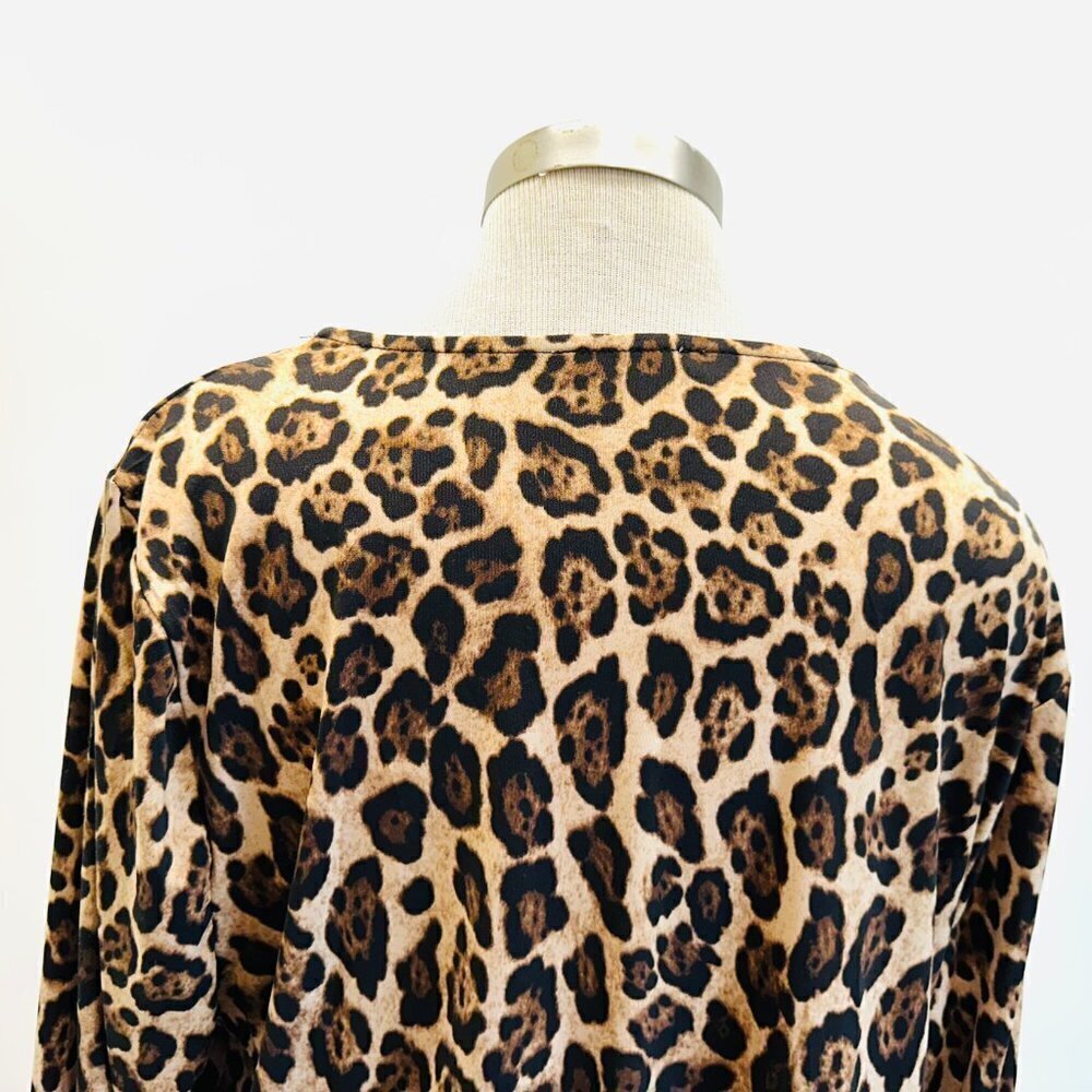 NWT INTEMPO Women Long Sleeve Leopard Print Thong Bodysuit Top Shirt Plus Sz 3X - Picture 8 of 13